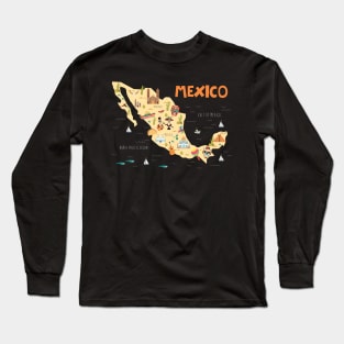 Mexico Illustrated Map Long Sleeve T-Shirt